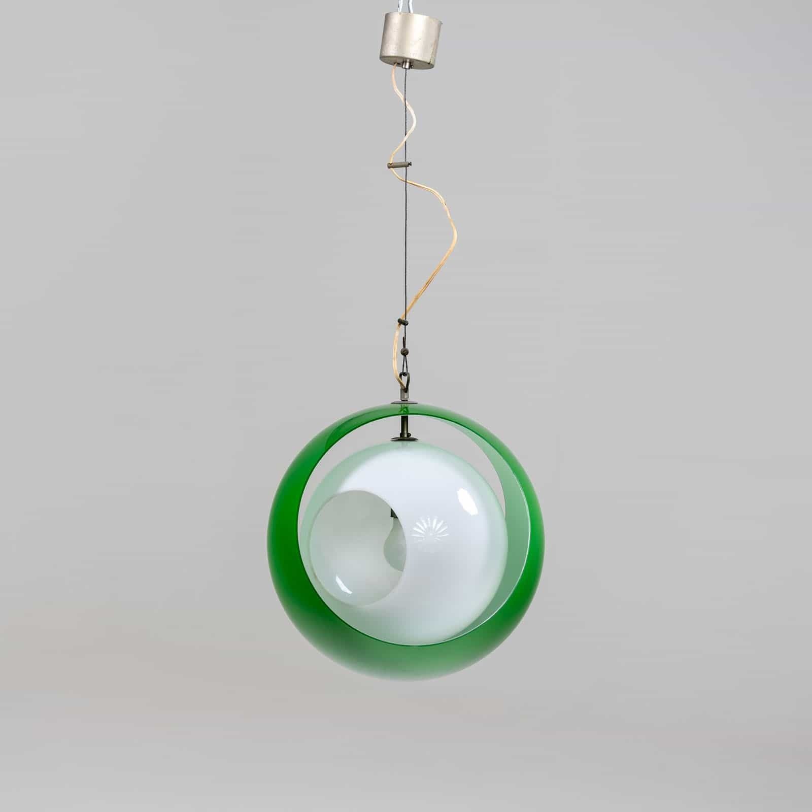 Green Eclisse Pendant Light By Carlo Nason For Mazzega, Italy 1960s photo Lighting
