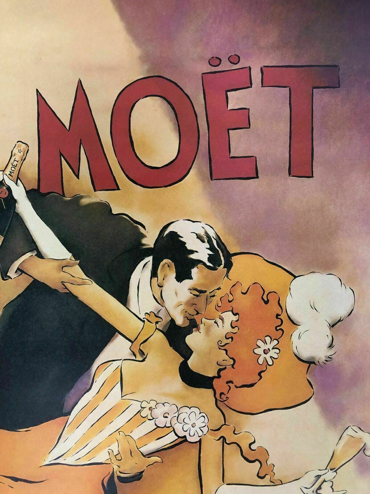 Vince Mcindoe, 80s   Moët & Chandon   Original Advertising Offset Poster   Cm 61 X 46   In 24 X 18,1 photo furniture