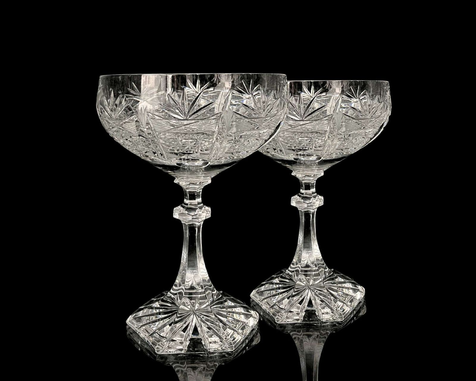 Crystal Champagne Glasses | Bohemian Champagne Coupes | 2pcs | Ca 1960s