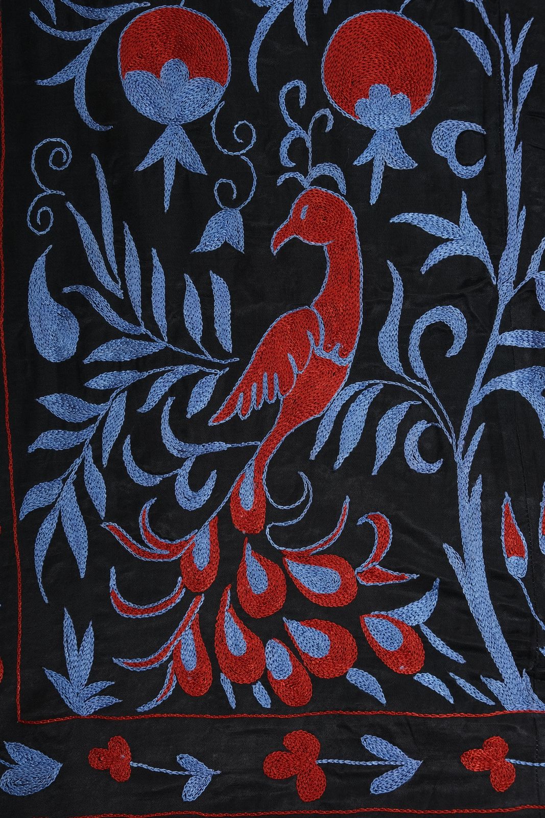 Vintage Folk Art Pictorial Silk Suzani From Uzbekistan, Tree Of Life Samarkand Suzani Tablecloth, Bird Wall Hanging Tapestry 103 X 187 photo for sale
