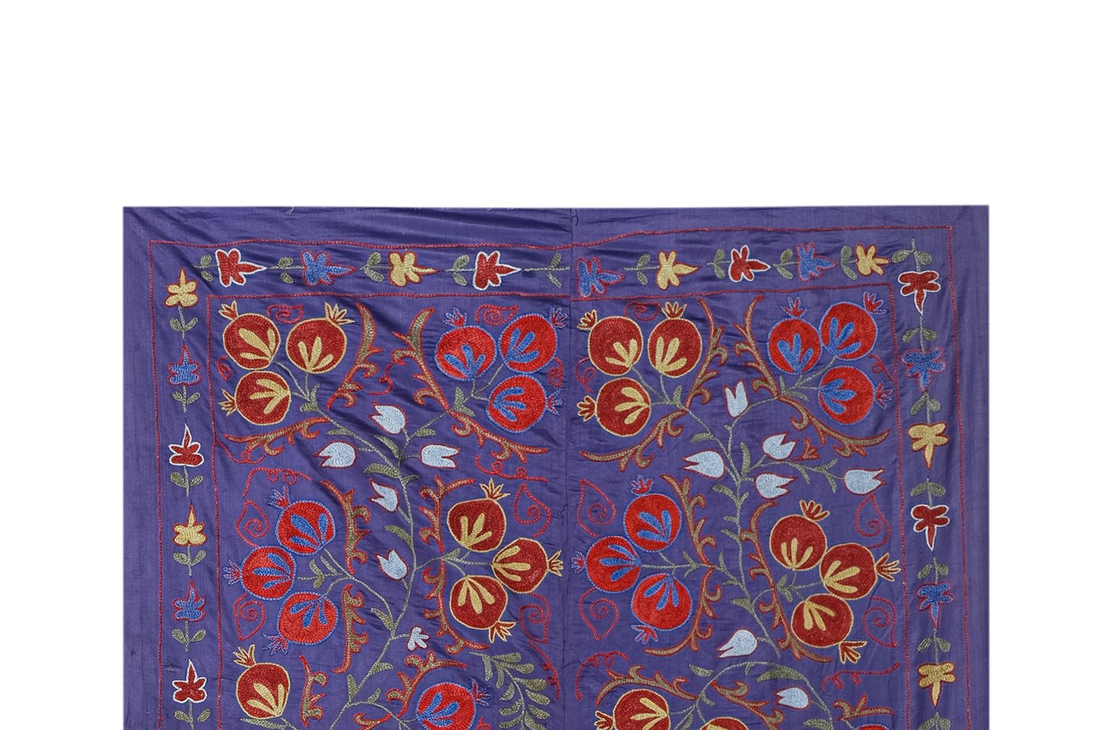 Silk Suzani Throw With Pomegranate Design, Purple Tree Of Life Suzani Wall Decor 104 X 192 photo for sale