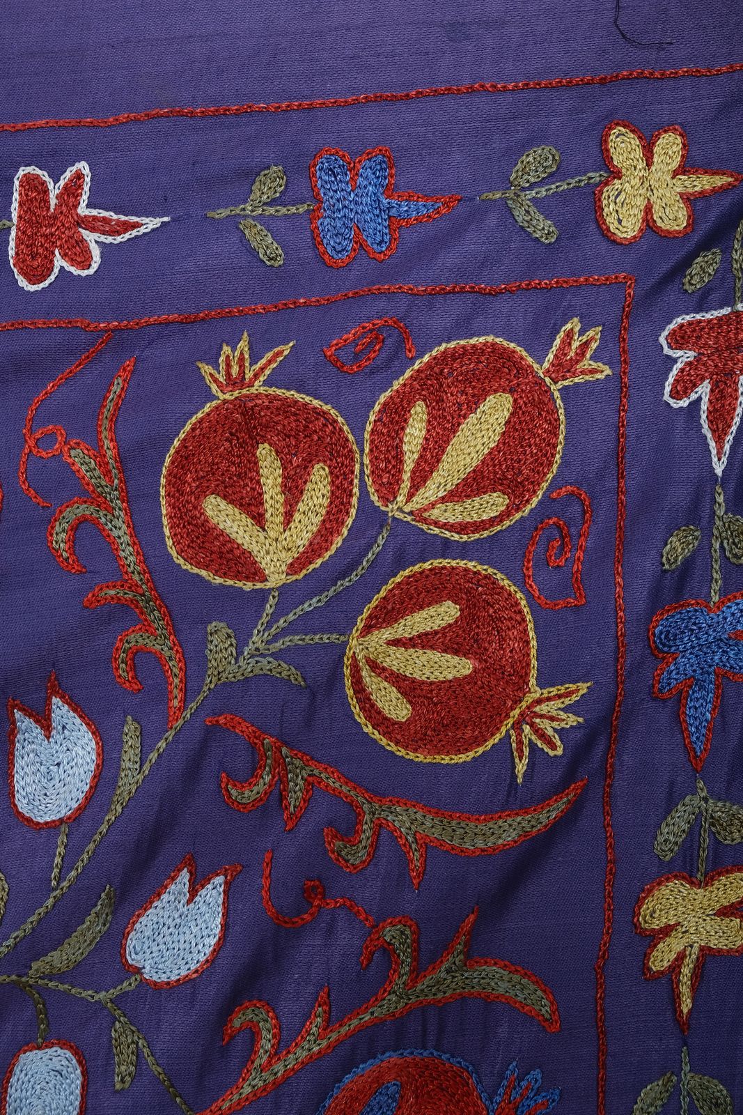 Silk Suzani Throw With Pomegranate Design, Purple Tree Of Life Suzani Wall Decor 104 X 192 photo vinterior