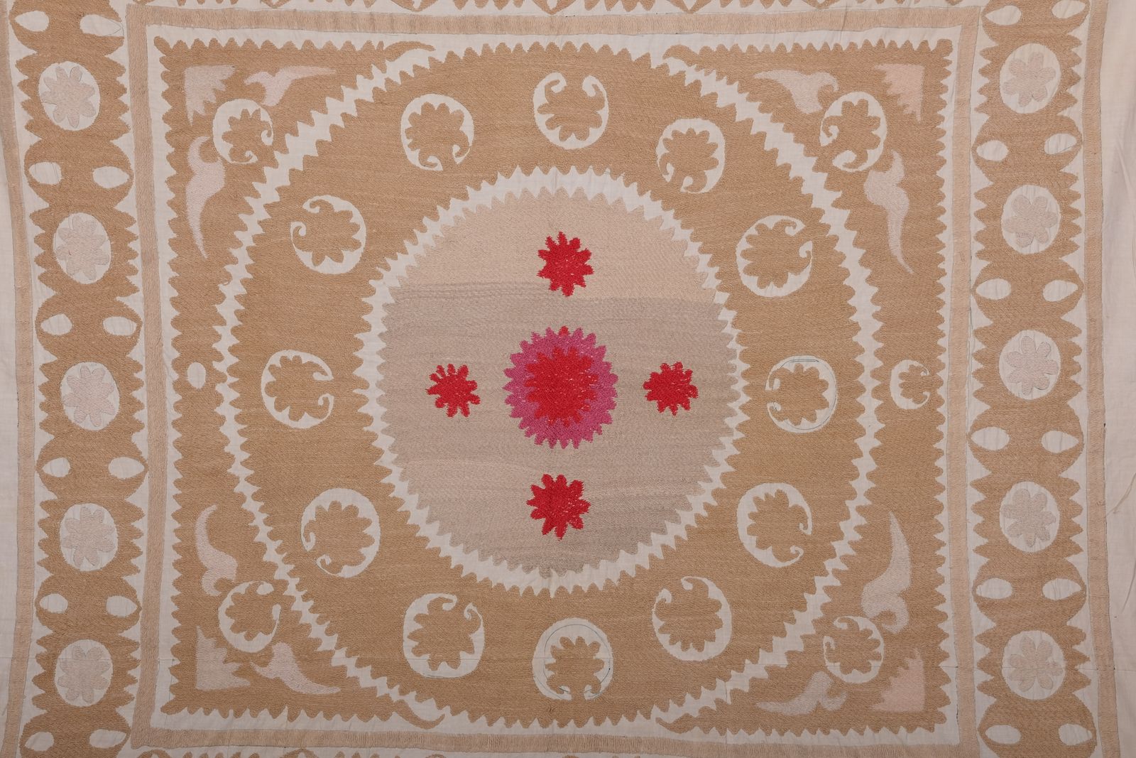 Suzani Wall Hanging Decor   Pastel Suzani Table Cloth   Uzbek Embroidery Neutral Textile, Neutral Boho Bedspread 128 X 140 photo buy