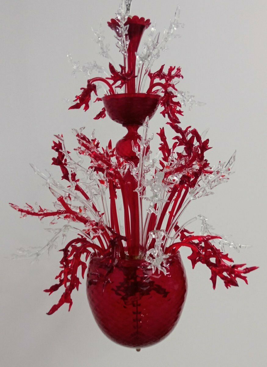 photo for sale Red Murano Glass Chandelier, 1990s