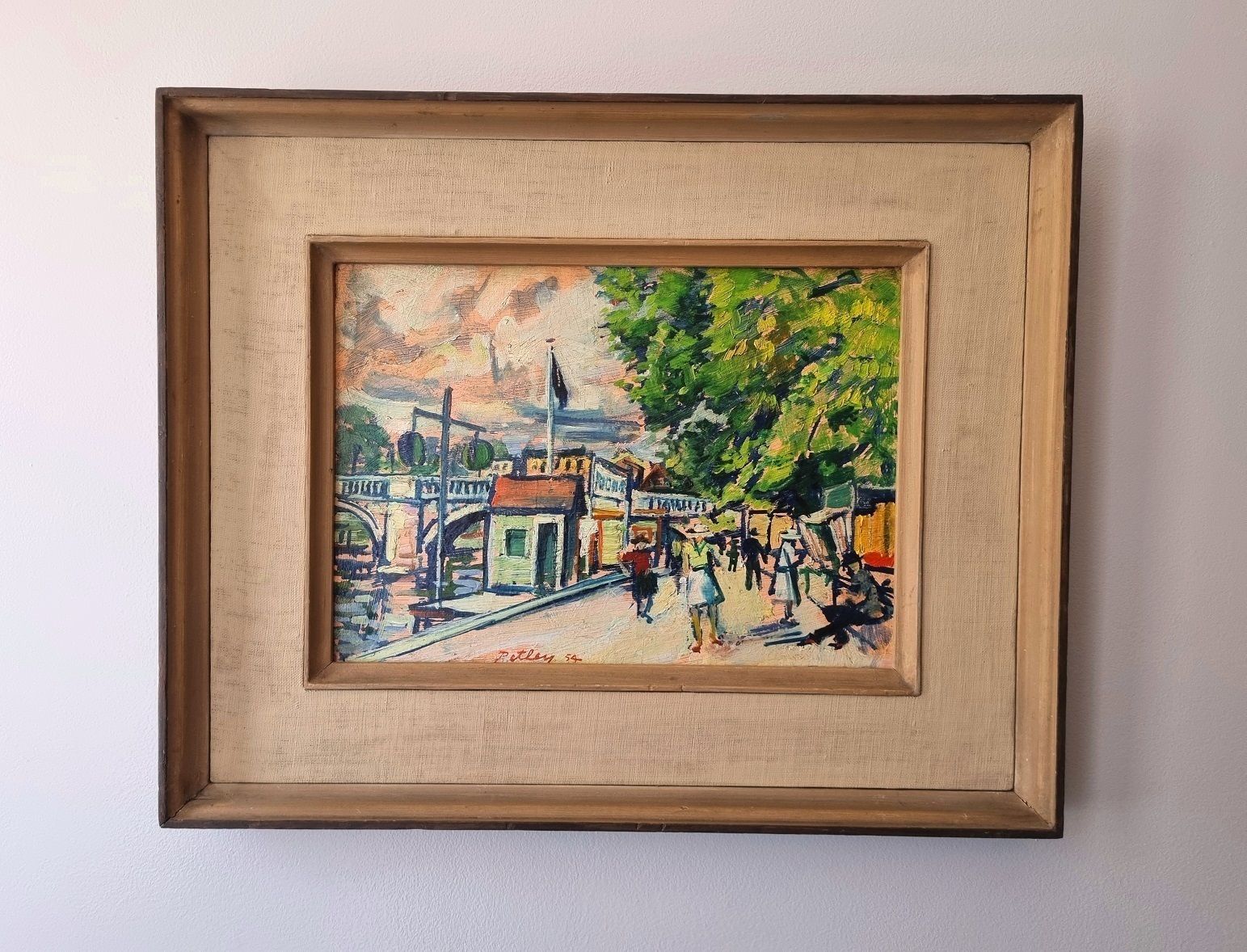 Llewellyn Petley Jones – Richmond Bridge (Framed Oil Painting 1954) photo Art