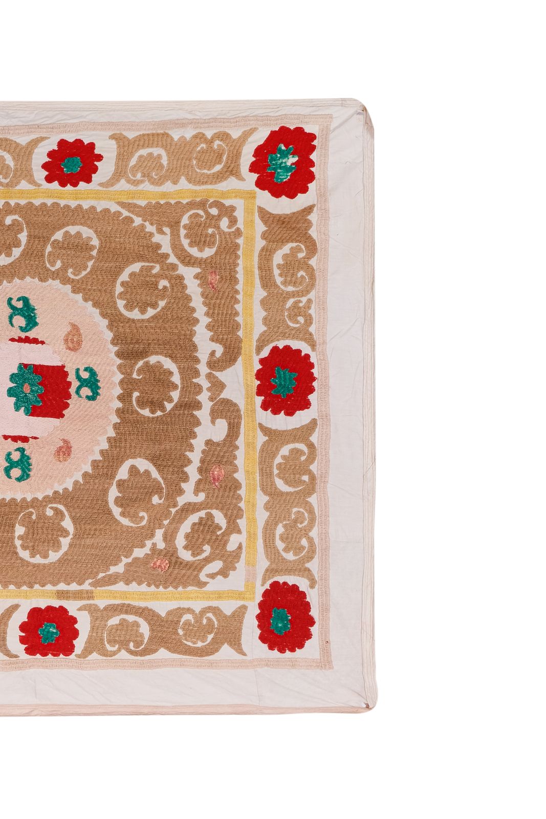 Suzani Brown Uzbek Cloth   Tribal Embroidery Wall Decor, Boho Bedspread, Ethnic Fabric, Suzani  111 X 125 photo Art