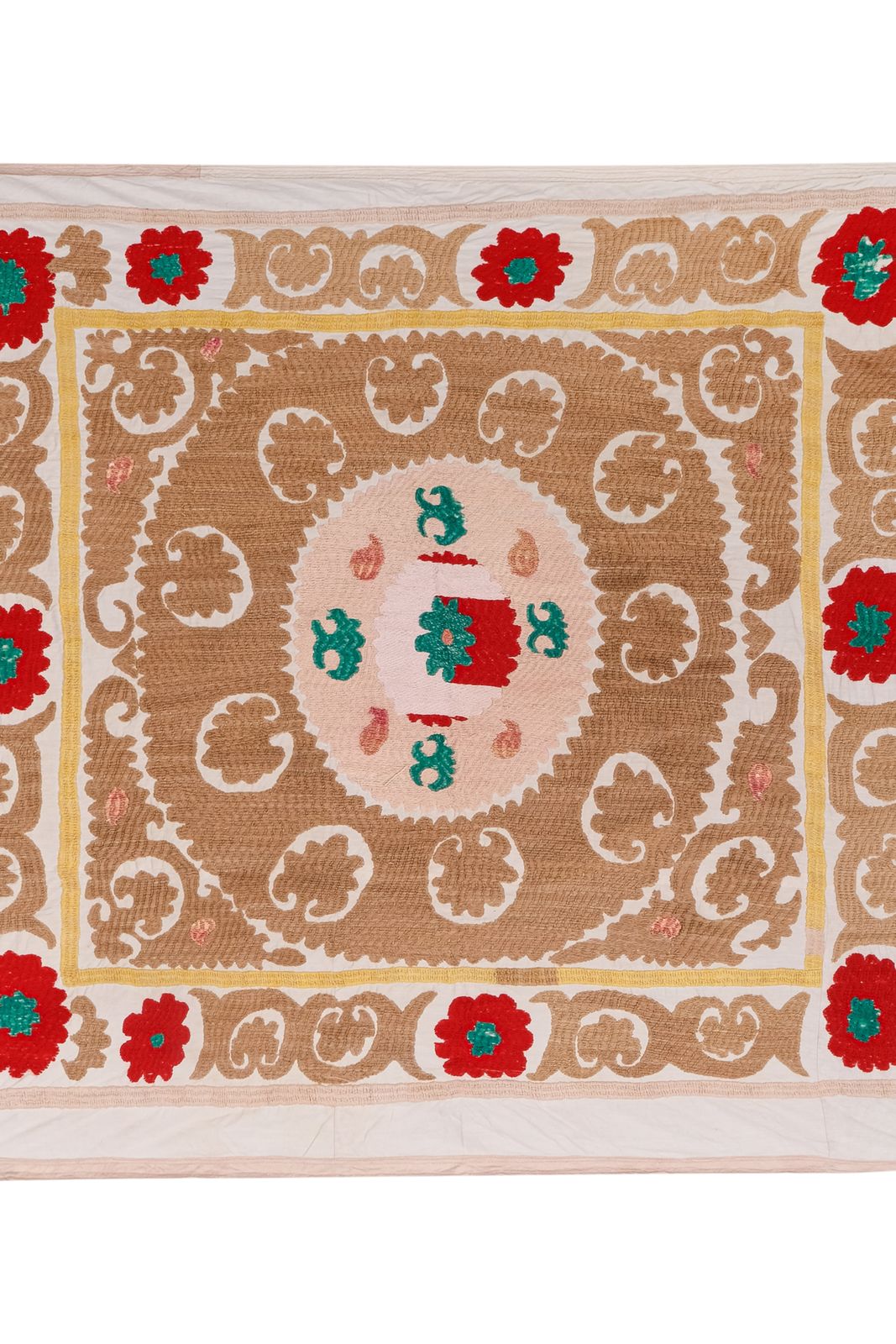 Suzani Brown Uzbek Cloth   Tribal Embroidery Wall Decor, Boho Bedspread, Ethnic Fabric, Suzani  111 X 125 photo vinterior