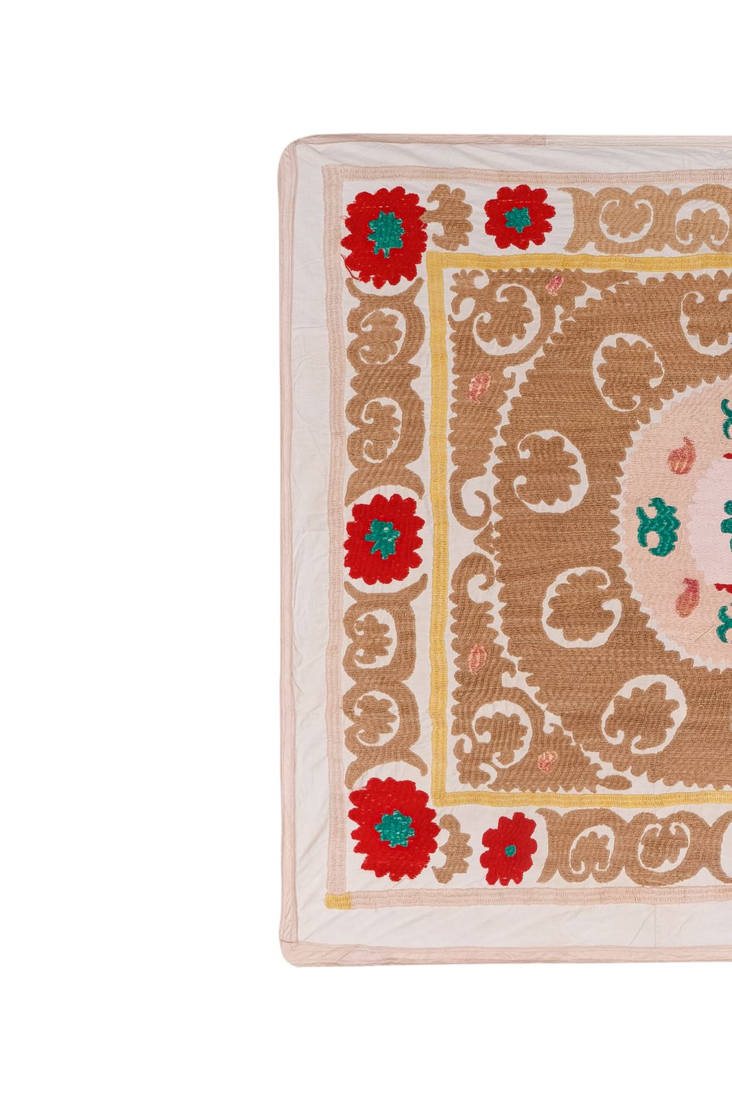 photo furniture Suzani Brown Uzbek Cloth   Tribal Embroidery Wall Decor, Boho Bedspread, Ethnic Fabric, Suzani  111 X 125