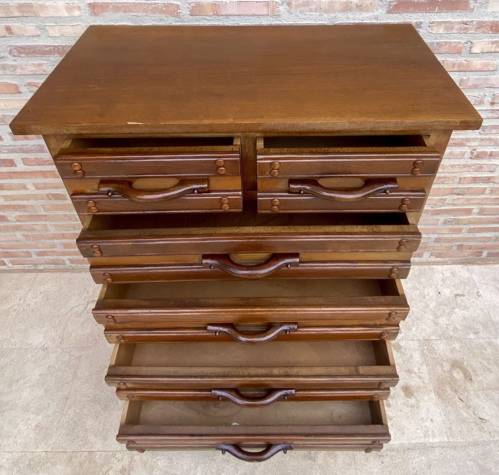 Tuscan Sifonier With Six Drawers, Spanish, Carved Pine, 20th Century photo vintage