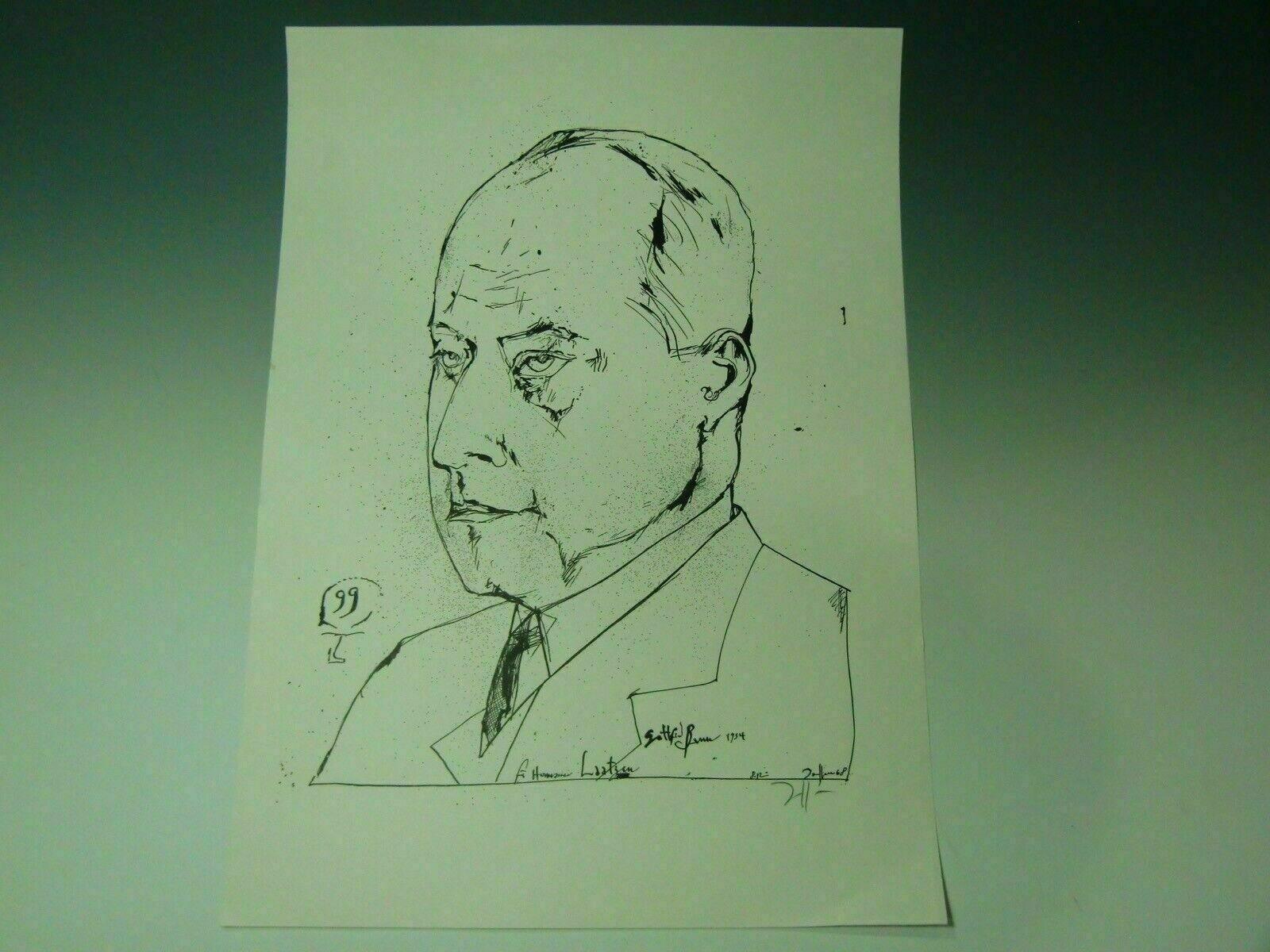 Horst Janssen Zinkografie Gottfried Benn Autographed 1968 Lithography 1.Z photo furniture
