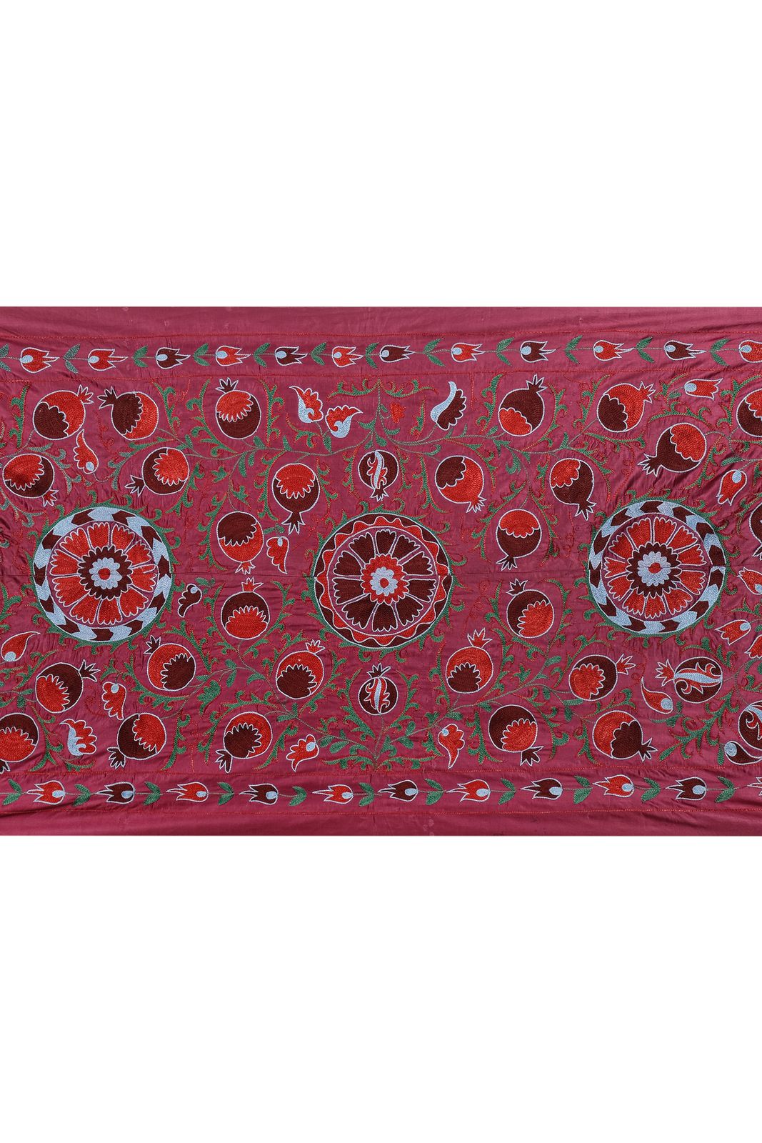 Silk Suzani Table Runner With Pomegranate Design, Red And Blue Samarkand Wall Decor 93 X 195 photo Textiles