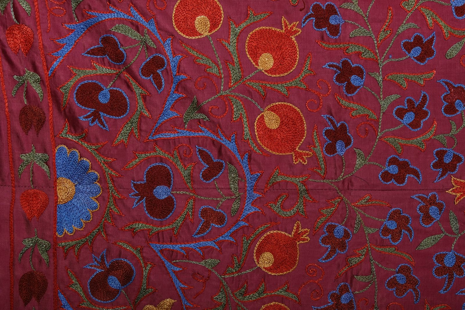 Silk Red Suzani Runner, Handmade Samarkand Suzani Fabric, Wall Hanging Decor And Coverlet 95 X 190 photo buy