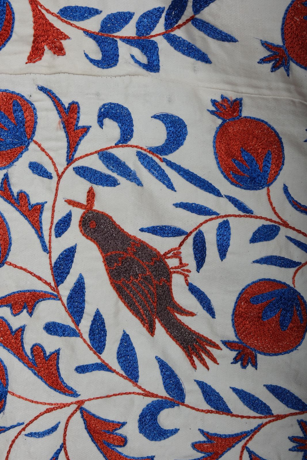 Vintage Folk Art Bird Pictorial Suzani From Uzbekistan, Uzbekistan Suzani Bedspread Wall Panel With Animal Motif 109 X 186 photo for sale