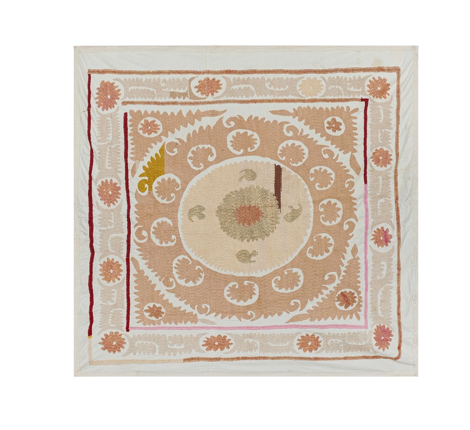 photo for sale Artisan Suzani   Bukhara Beige And Camel Uzbek Cloth   Tribal Embroidery Suzani Blanket 116 X 124