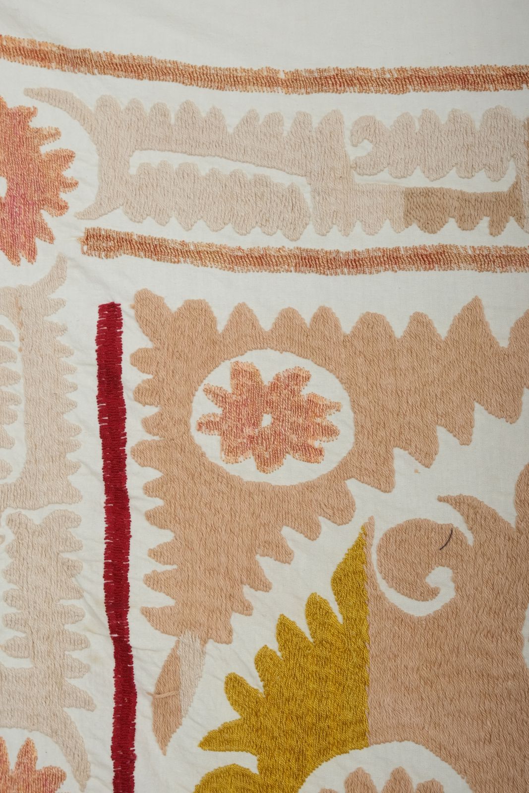 Artisan Suzani   Bukhara Beige And Camel Uzbek Cloth   Tribal Embroidery Suzani Blanket 116 X 124 photo 225.0