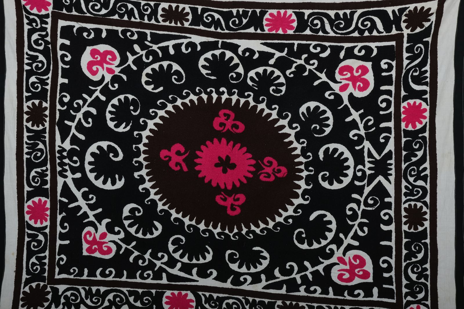 Suzani , Black Suzani Wall Hanging Decor, Uzbek Textile Art From Samarkand 125 X 158 photo for sale