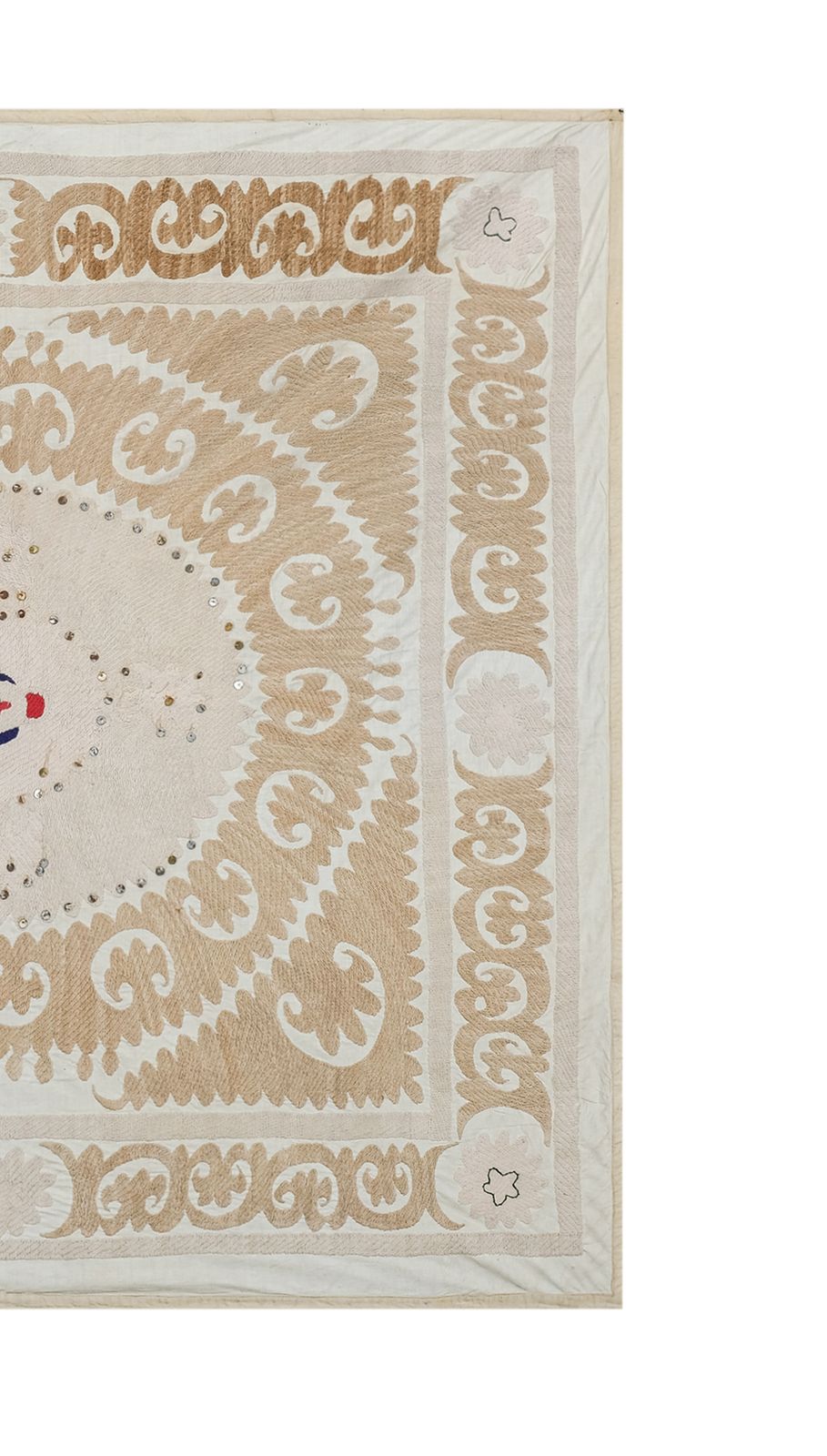 Suzani Wall Hanging Decor   Beige Suzani Cloth   Uzbek Embroidery Neutral Textile, Bohemian Ethnic  130 X 136 photo vinterior
