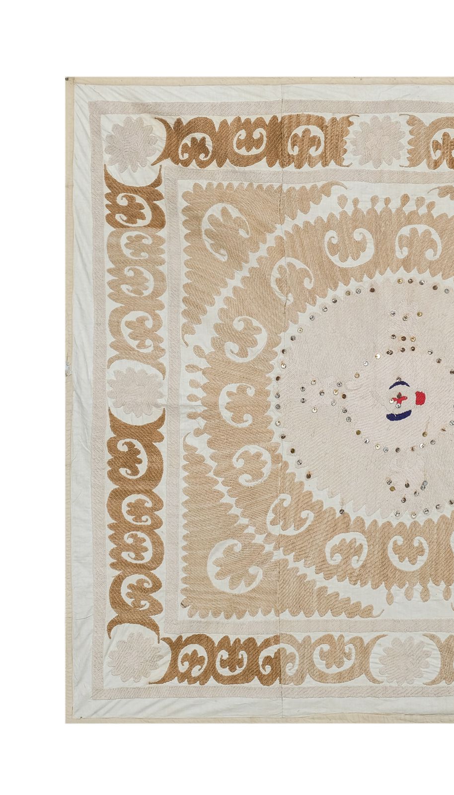 photo furniture Suzani Wall Hanging Decor   Beige Suzani Cloth   Uzbek Embroidery Neutral Textile, Bohemian Ethnic  130 X 136