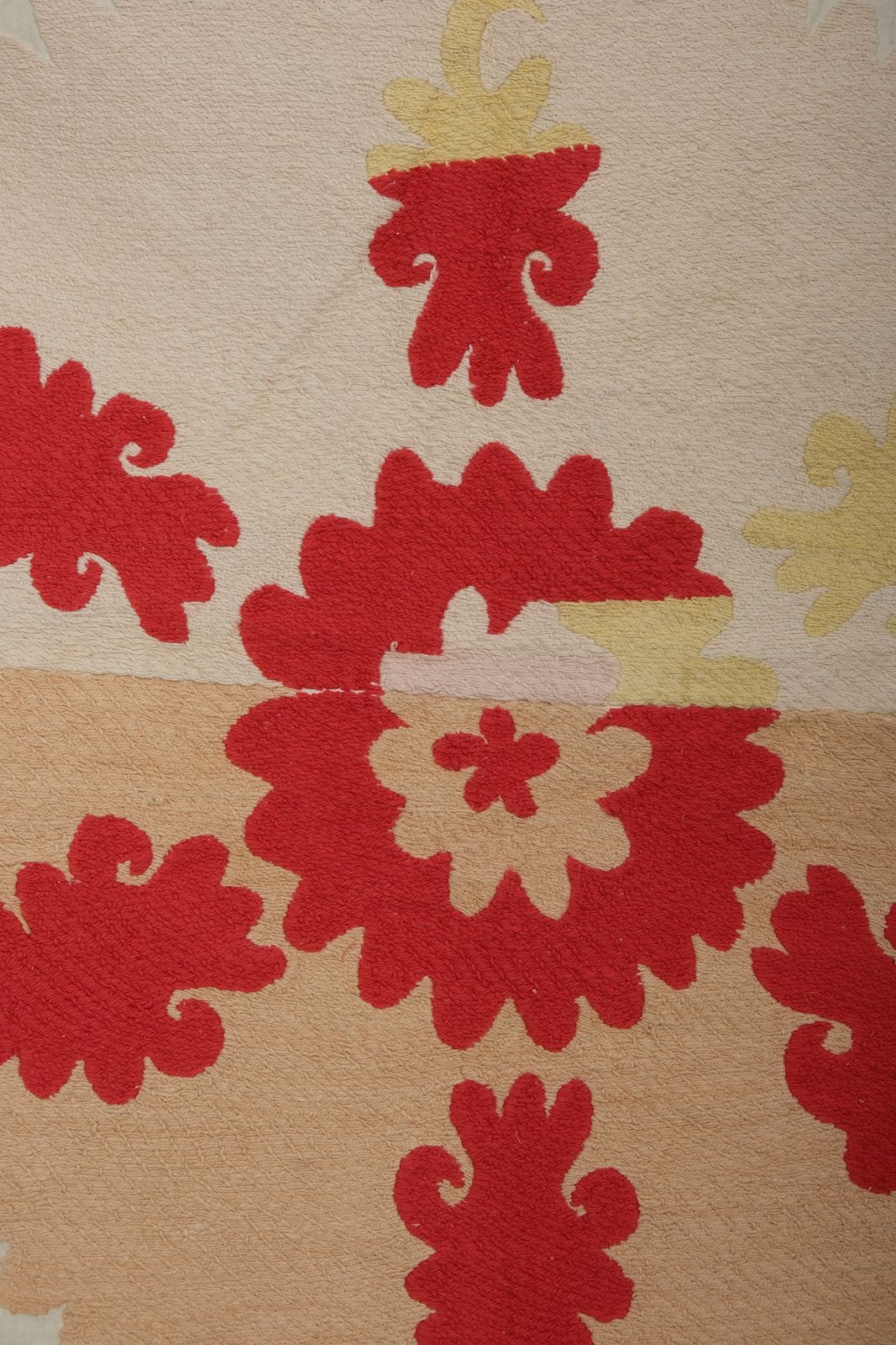 photo furniture Suzani White Washed   Beige And Rasbperry Uzbek Table Cloth   Tribal Wall Decor, Vintage Suzani Textile 153 X 166