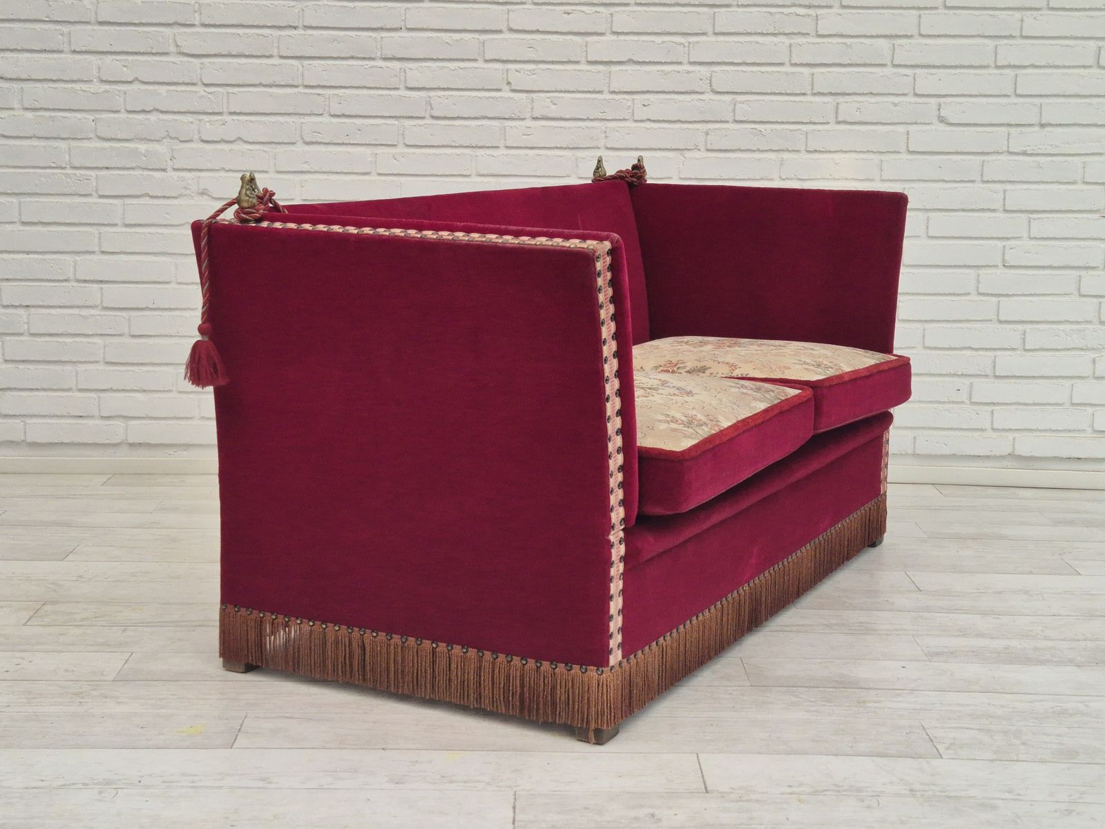 1960s, Danish Velour 2 Seater Drop Arm Sofa, Velour, Original Condition. photo Furniture