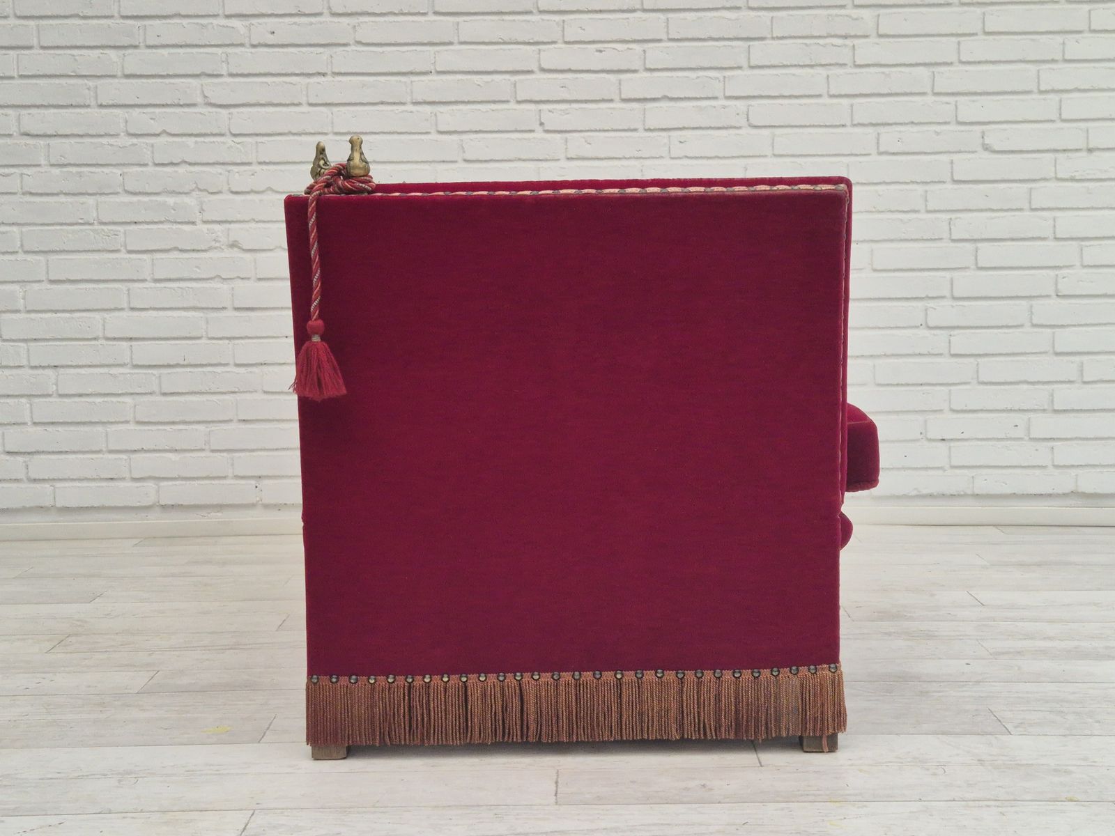 photo for sale 1960s, Danish Velour 2 Seater Drop Arm Sofa, Velour, Original Condition.