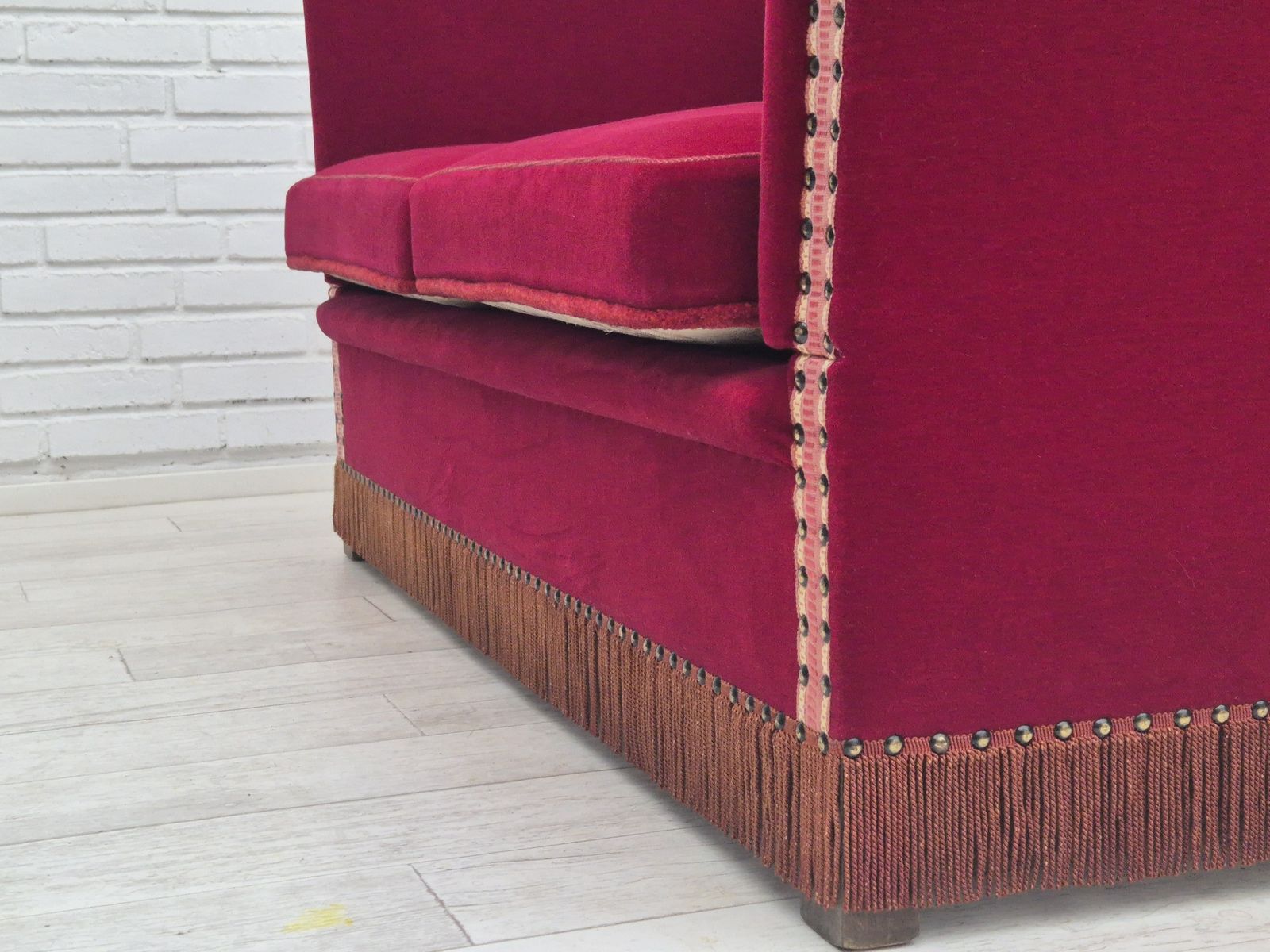 1450.0 1960s, Danish Velour 2 Seater Drop Arm Sofa, Velour, Original Condition. photo