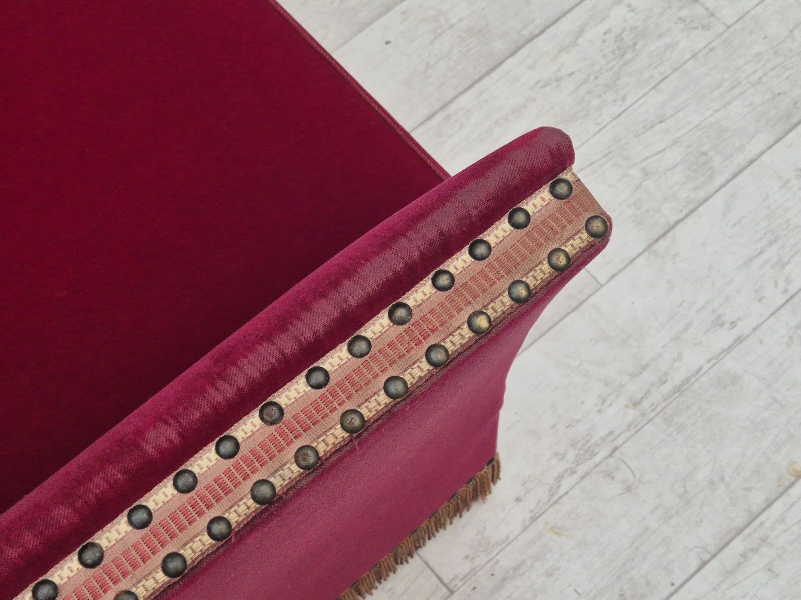 photo buy 1960s, Danish Velour 2 Seater Drop Arm Sofa, Velour, Original Condition.