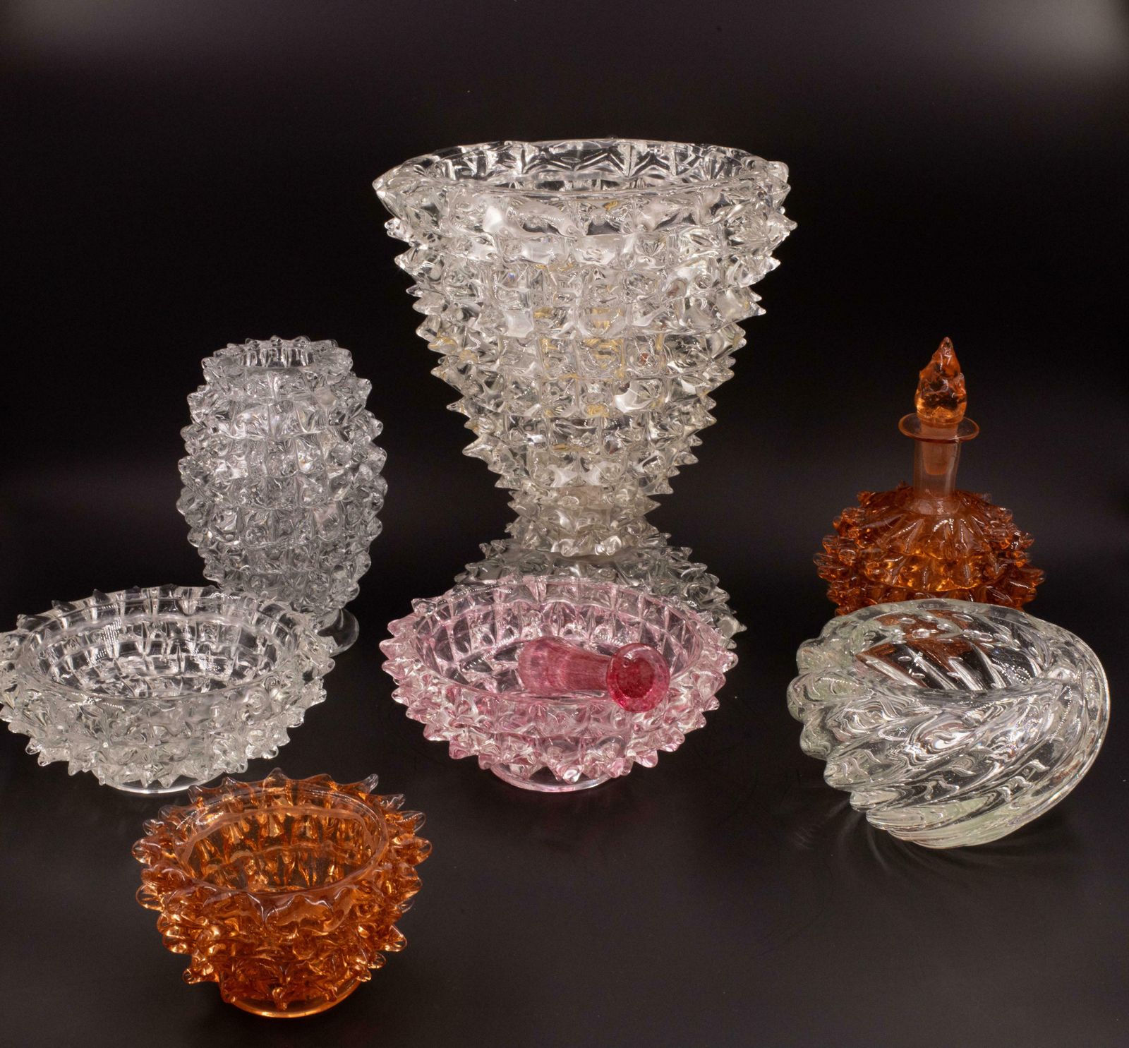 photo furniture Set Of 2 Bubbles Glass Vase By Barovier E Toso, 1950s