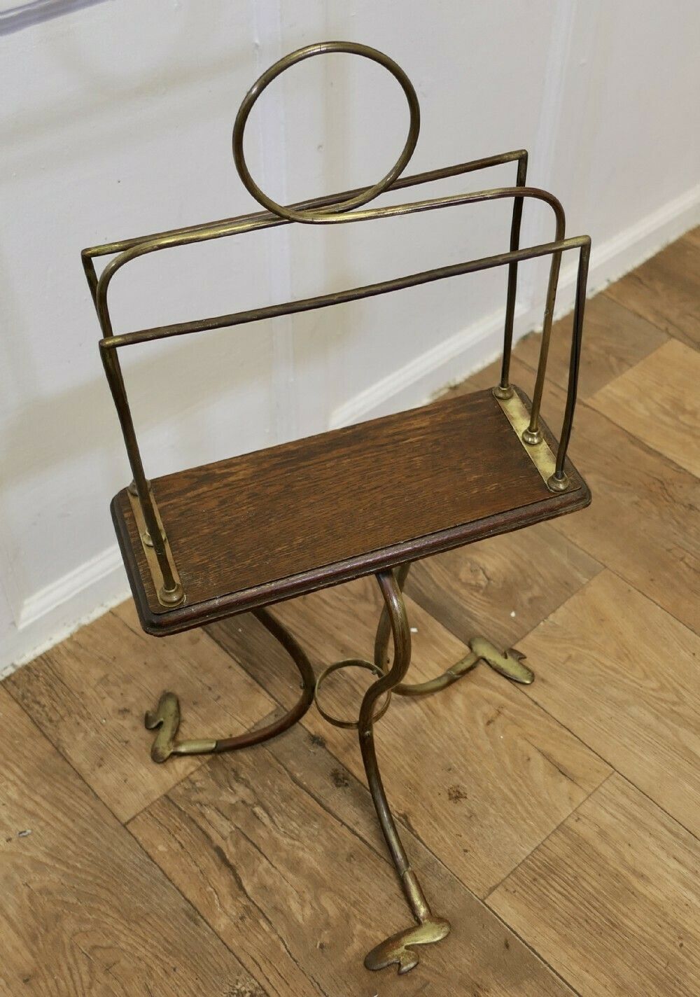 Stylish Victorian Golden Oak And Brass Revolving Magazine photo Home Decor