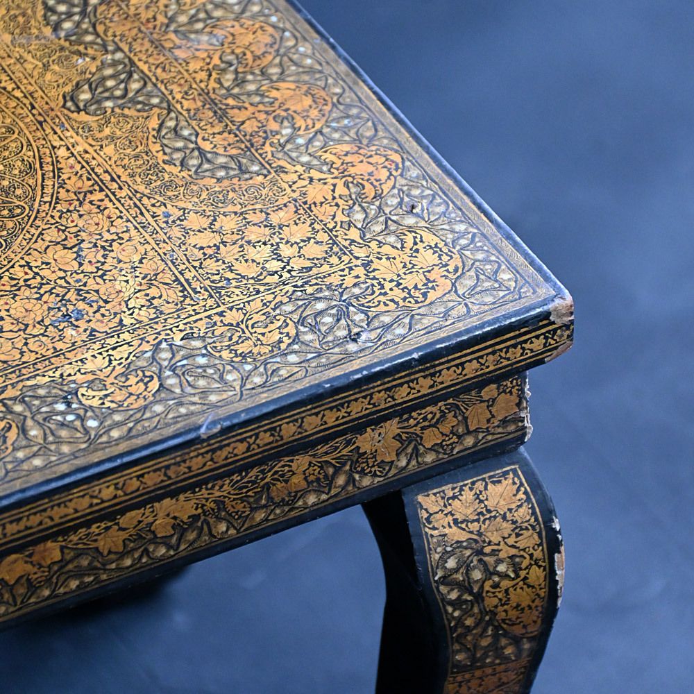 Kashmiri Table Early 20th Century In Gold And Black photo Furniture