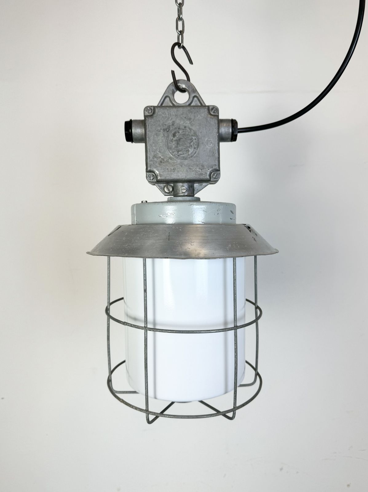 Industrial Aluminium Cage Light With Milk Glass From Elektrosvit, 1970s, 30x photo buy