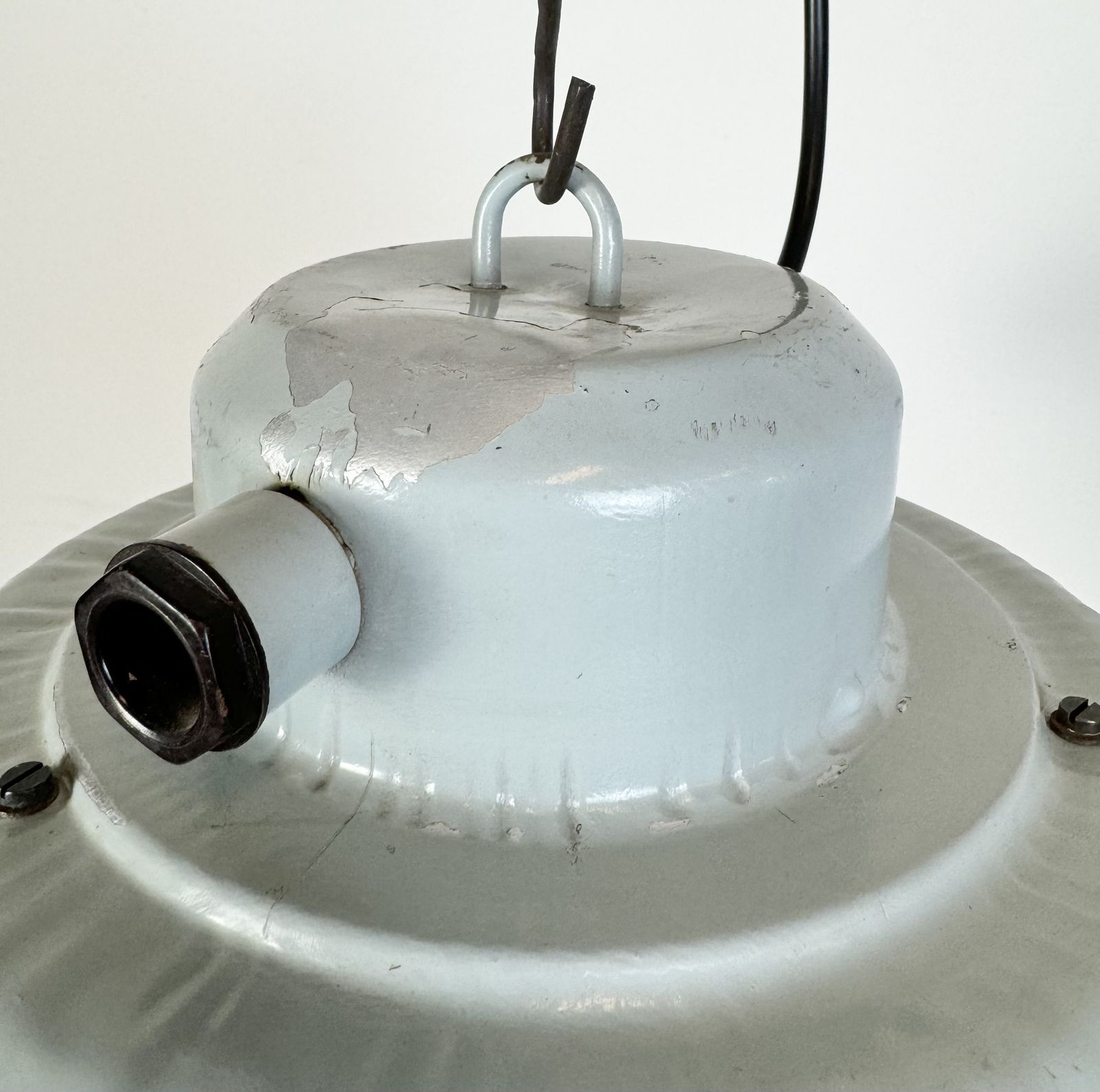Grey Industrial Aluminium Cage Pendant Lamp With Frosted Glass, 1970s photo furniture