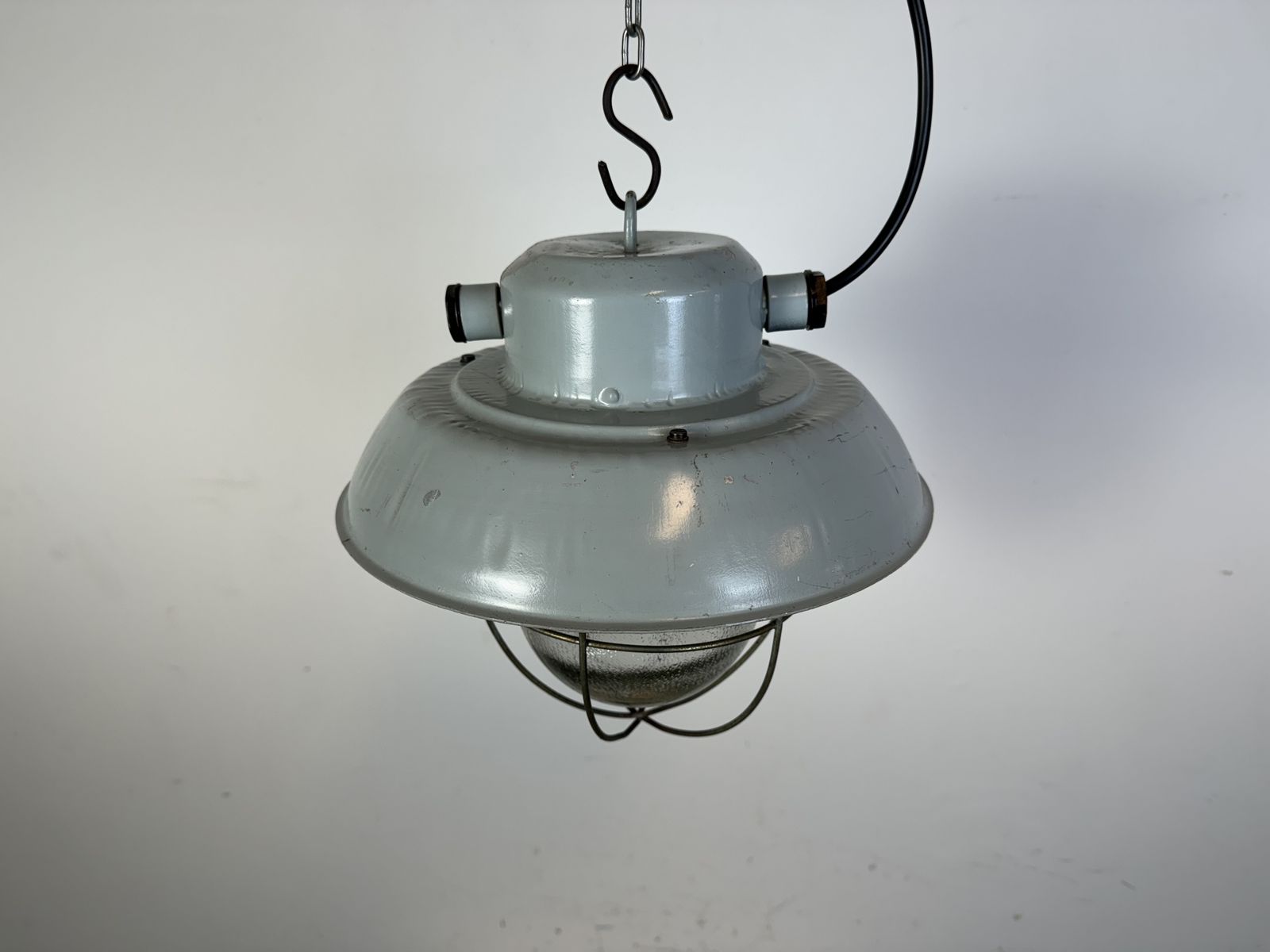 photo buy Grey Industrial Aluminium Cage Pendant Lamp With Frosted Glass, 1970s