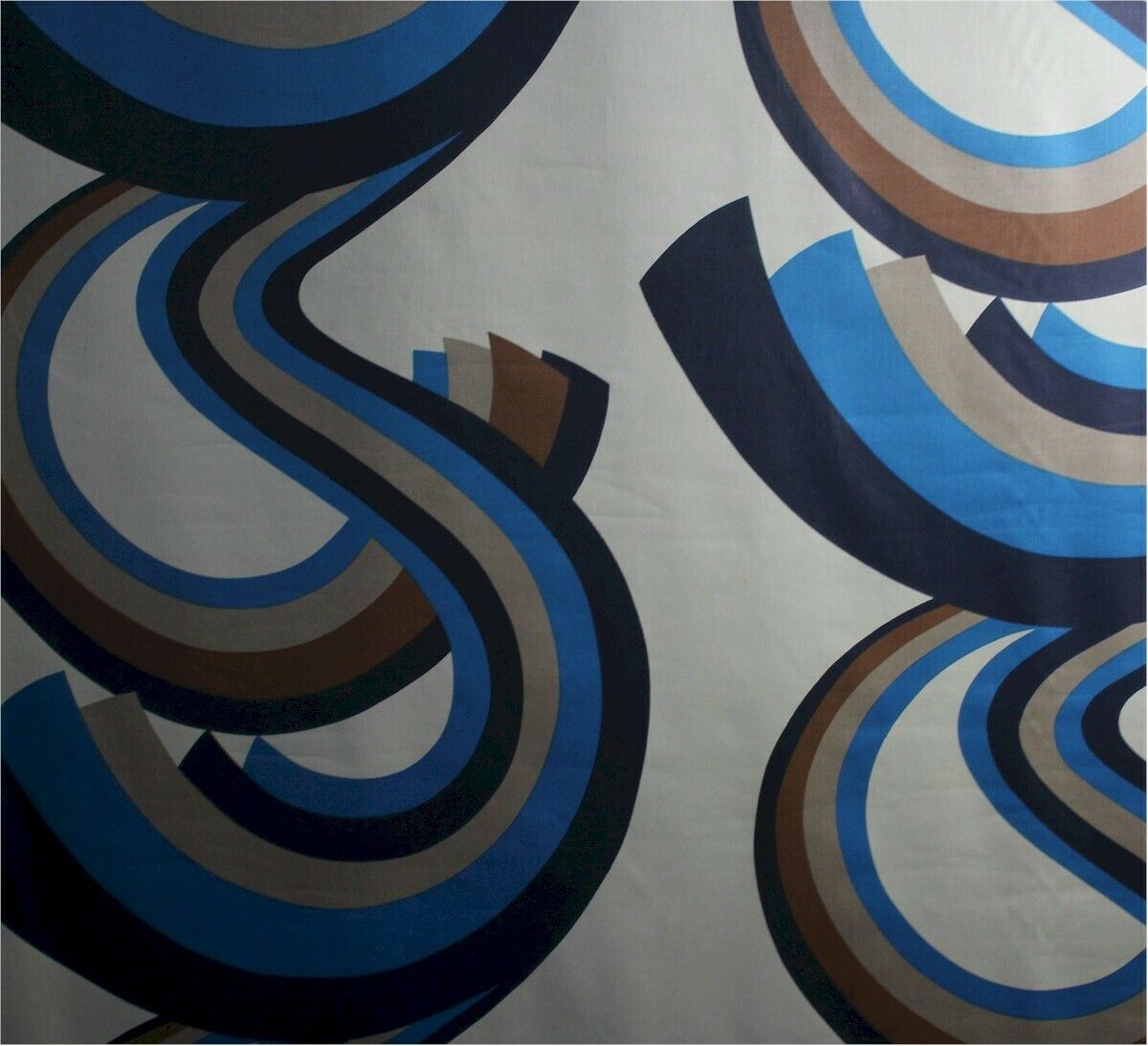 A Roll Of 1970,S Fabric Swirling Blue And Brown Geometric Pattern photo Textiles