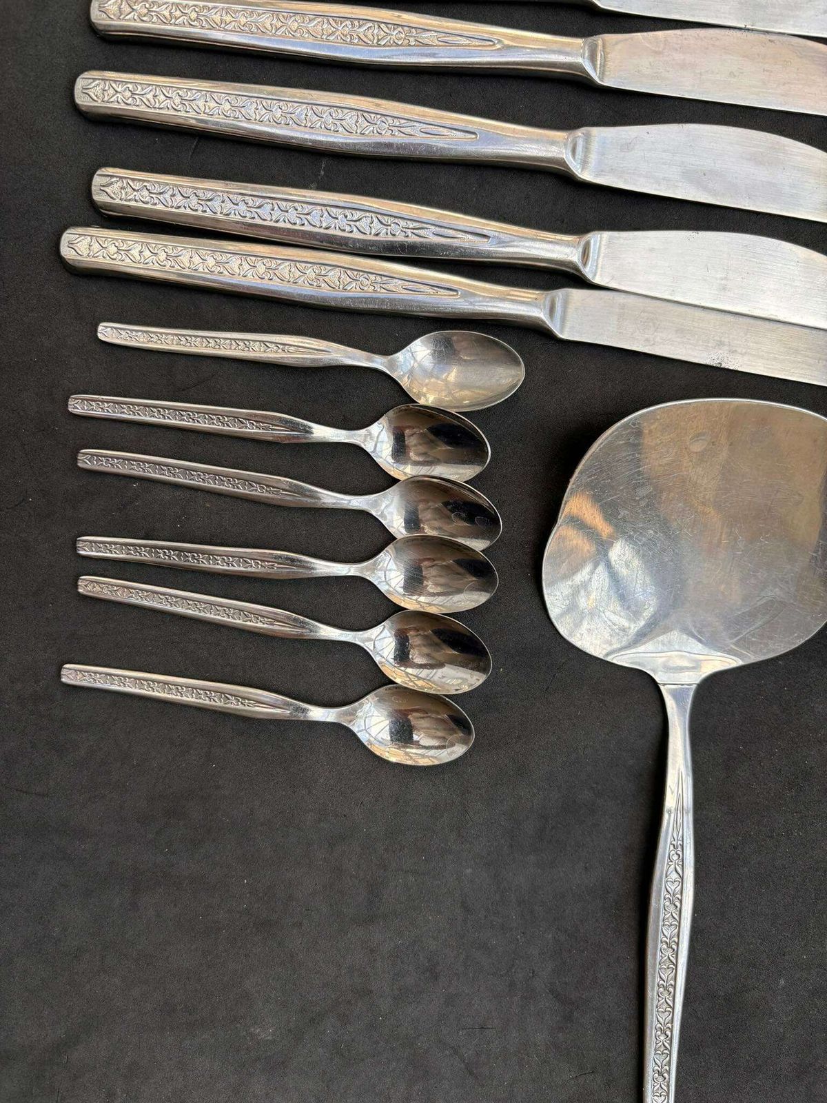 photo for sale Vintage Flatware Set 28 Pieces Boho Chic Cutlery Mid Century Vintage Metal Wedding Gift Stainless Steel Table Decor Family Gift
