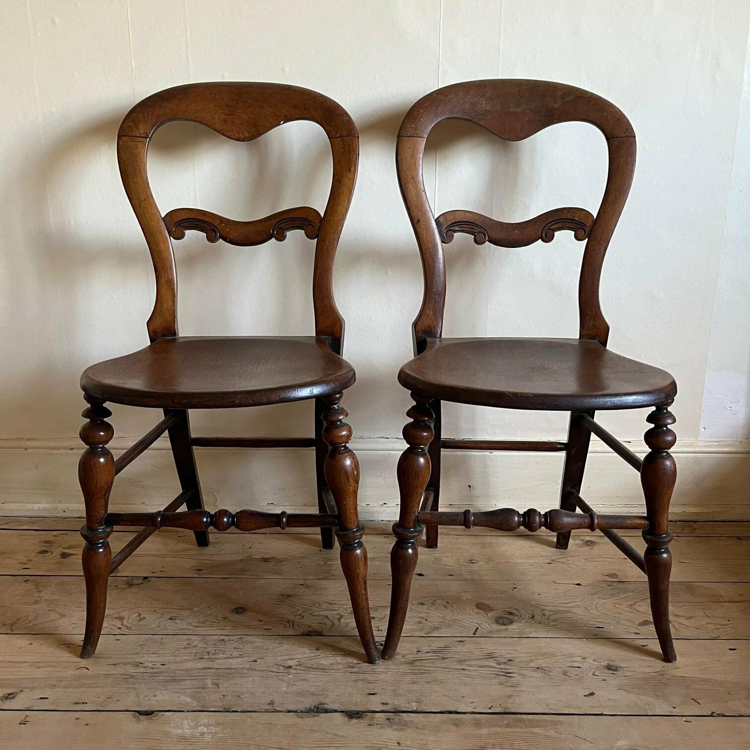 A Pair Of Birch Antique Chairs With Balloon Back photo for sale