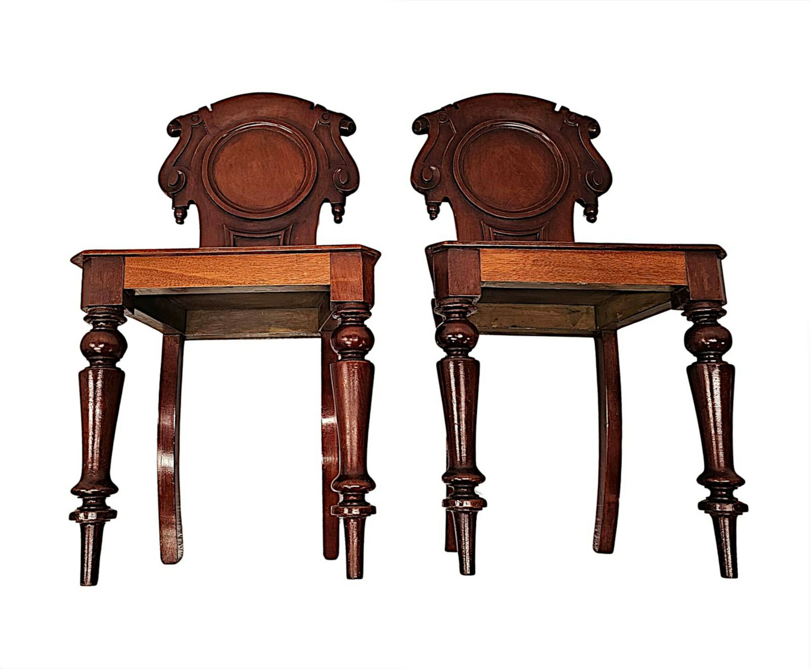 A Very Fine Pair Of 19th Century Mahogany Hall Chairs photo Furniture