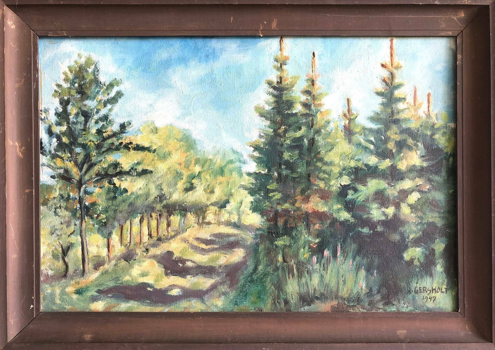 H. Gersholt Original Oil On Canvas Danish Painting From 1947 Of Forest With A Variety Of Trees photo furniture