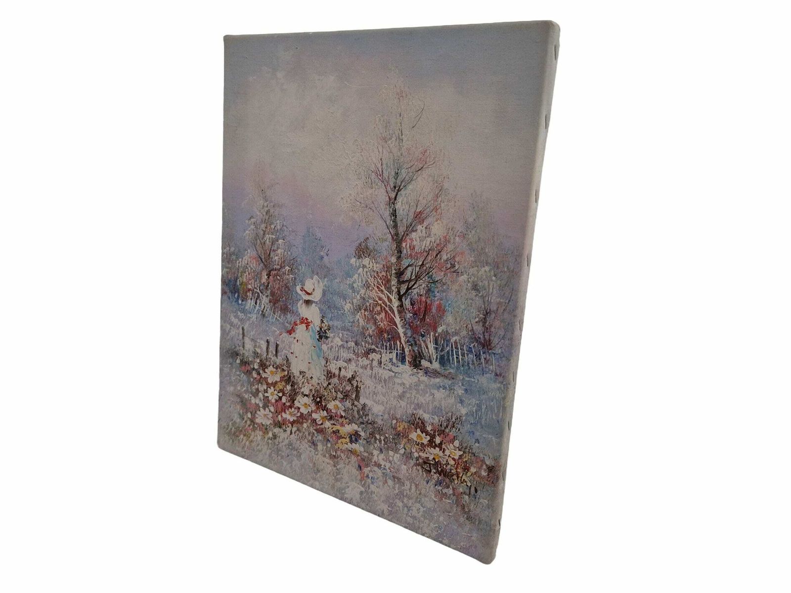 Vintage Impressionist Lady Oil Painting, Victorian Woman In Romantic Country Landscape, Original Signed Wall Art photo for sale