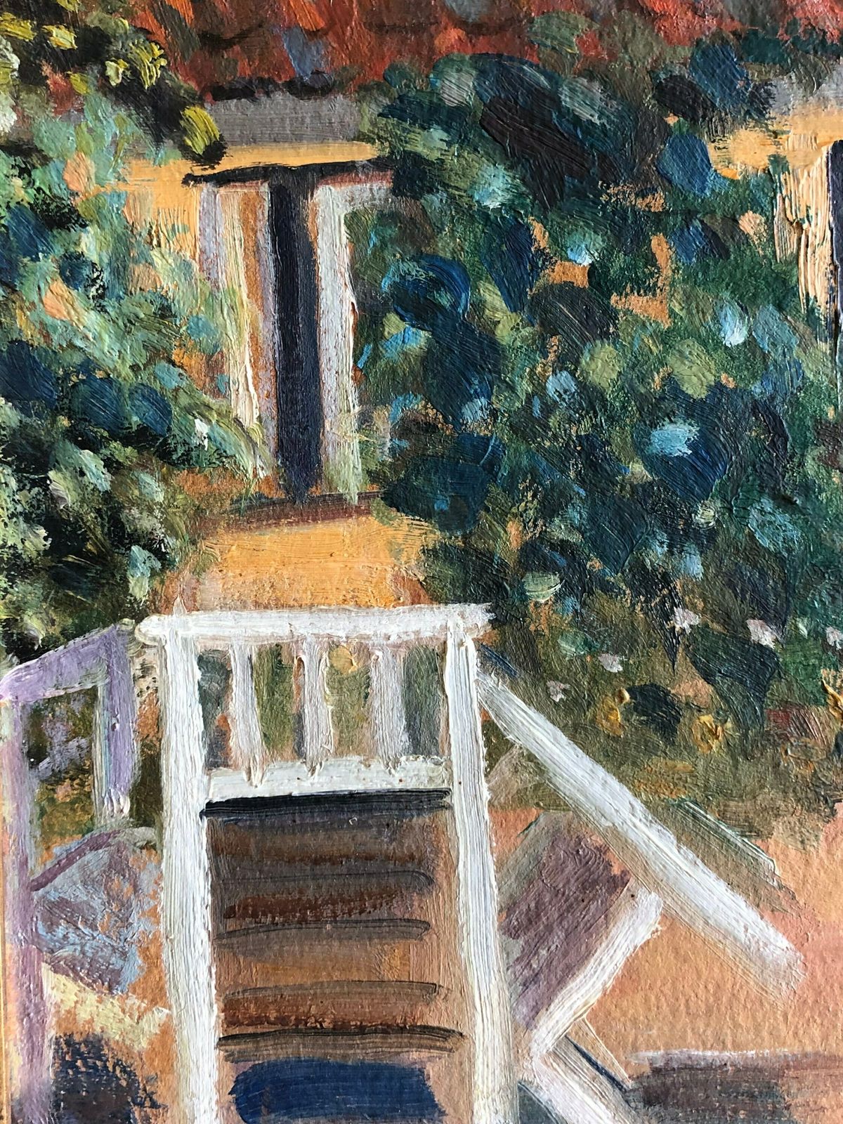 Original Oil Painting From Denmark With Motive Of Cozy Yellow House In Summertime photo 276.0