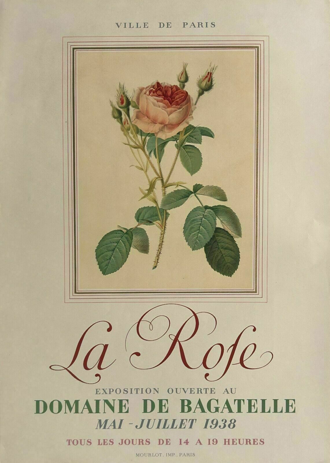 The Rose   Art Flowers Vintage Poster 1938 Bagatelle Mourlot Redouté