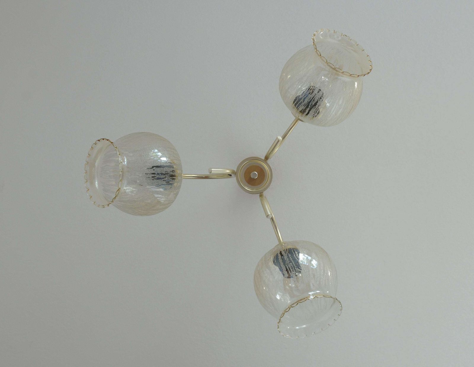 Vintage Pendant Light / Hanging Lamp / Gooseneck Chandelier / Mid Century Light Fixture / Yugoslavia 1960s / Amber Glass photo 197.0