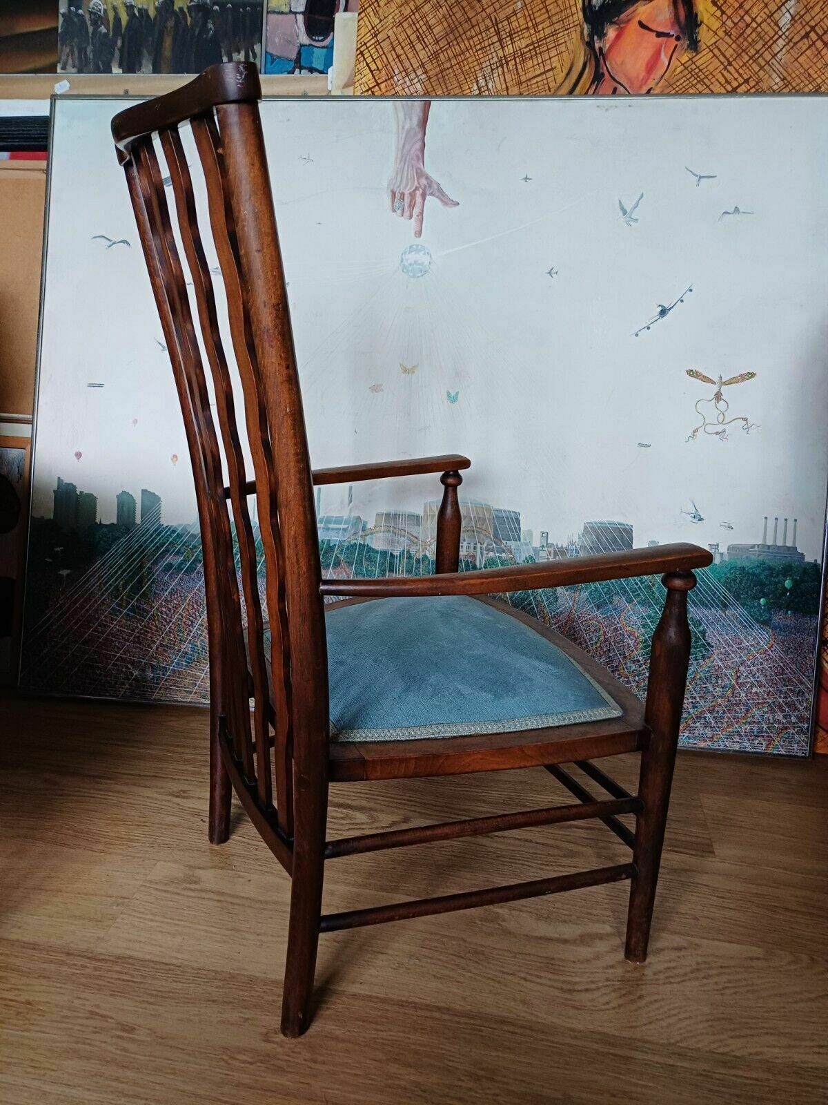 A Rare Liberty Wavy Stickback Brass Inlaid Antique Armchair photo buy