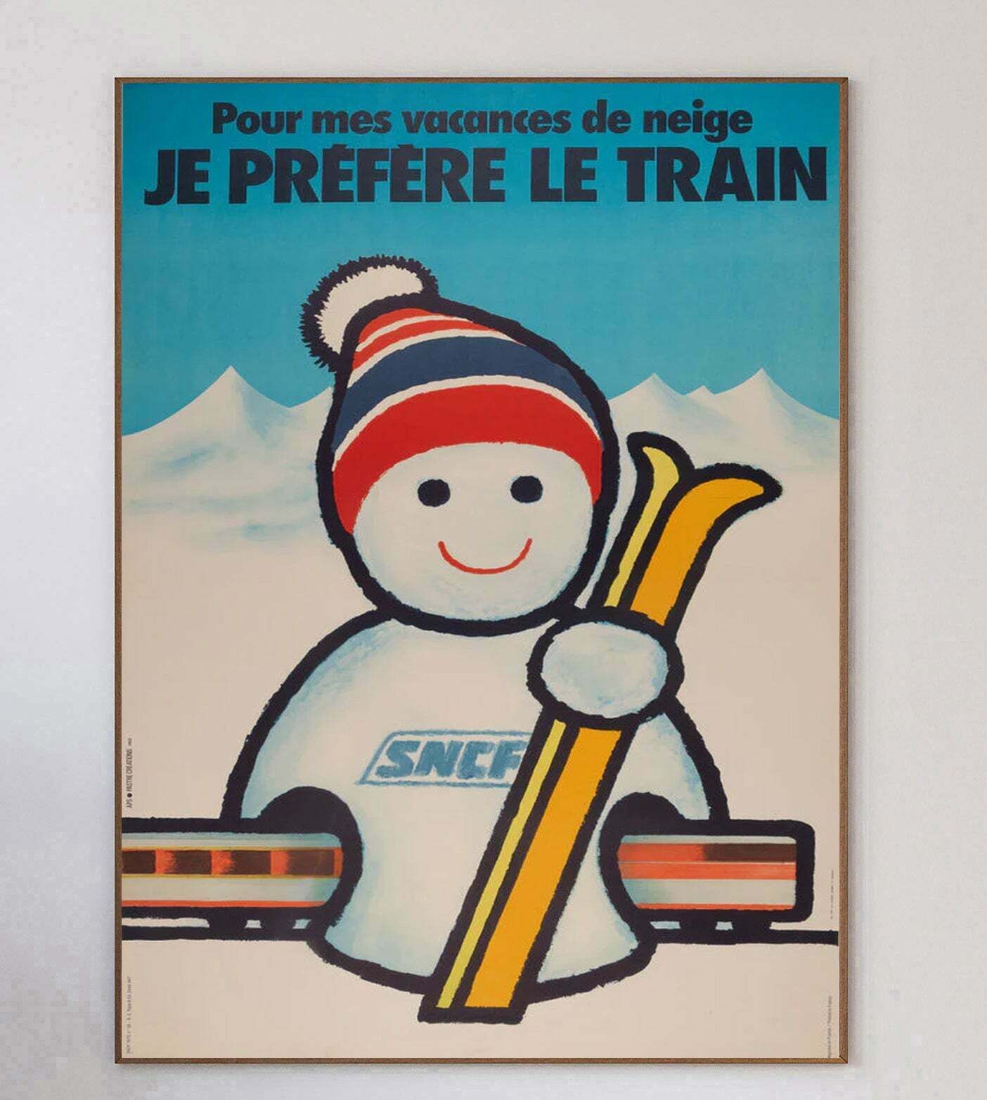 Sncf   Je Prefere Le Train Snowman  Original Vintage Poster photo 548.0