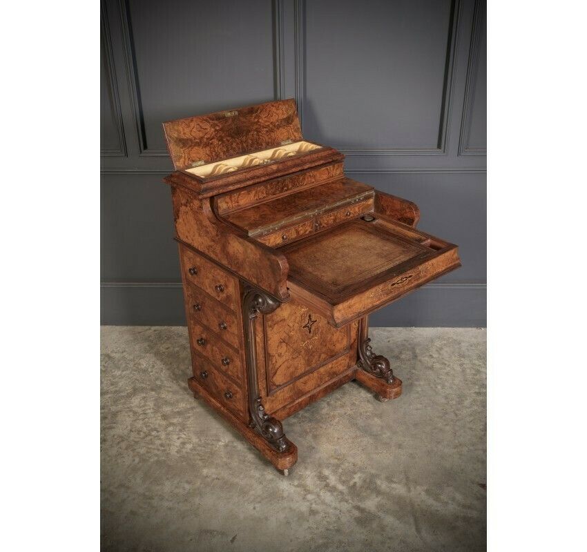 Magnificent Burr Walnut Marquetry Inlaid Davenport Desk photo Furniture