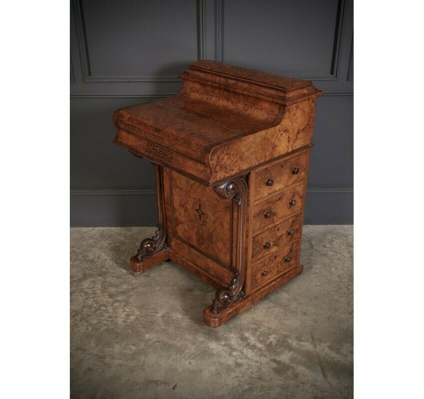Furniture Magnificent Burr Walnut Marquetry Inlaid Davenport Desk photo