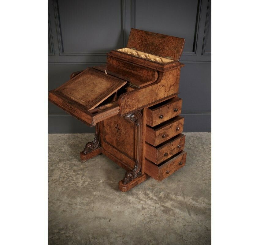 photo vinterior Magnificent Burr Walnut Marquetry Inlaid Davenport Desk