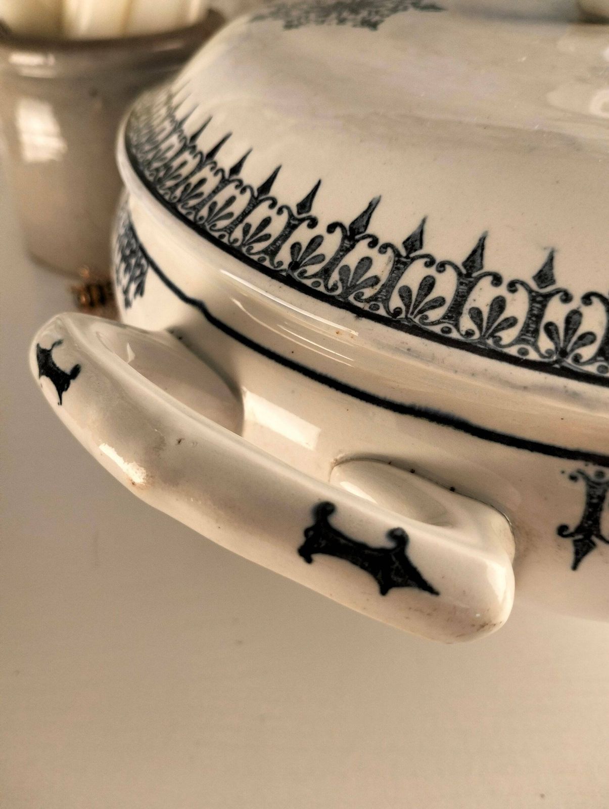 Antique French Earthenware Soup Tureen, Blue Floral Transferware Soupière, Lidded Serving Bowl, St Amand Porcelain photo vinterior