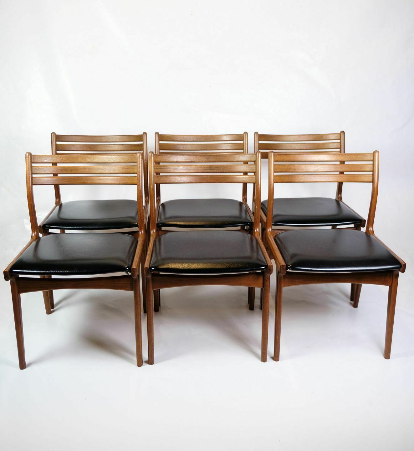 Set Of 6 Dining Chairs  Model U20 In Teak & Black Leather By Johannes Andersen For Uldum Møbelfabrik From 1960s