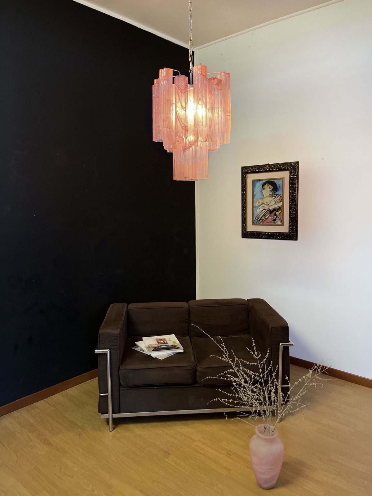 Fantastic Glass Tube Chandelier   30 Albaster Pink Glasses photo for sale